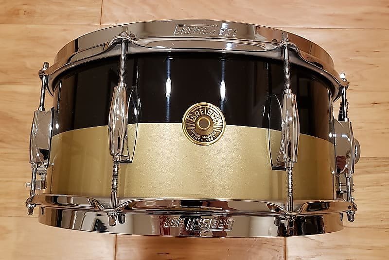 Caisse claire Gretsch Broadkaster 6,5 x 14 pouces en piano noir et brume dorée bicolore