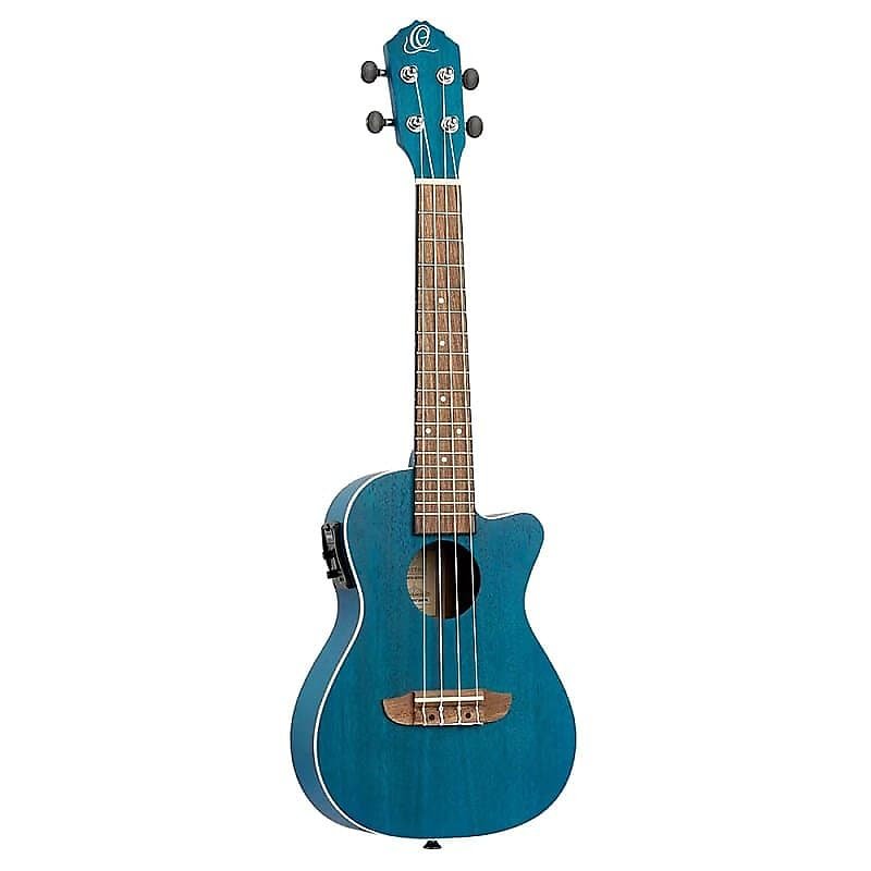 Ortega Guitars RUOCEAN-CE Earth Series Concert A/E Ukulele in See Thru Blue