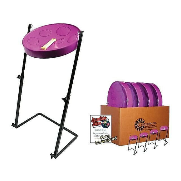 Panyard W1181 Jumbie Jam Educator Purple Steel Drum Pan 4-Pack w/ Metal Z-Floor Stand