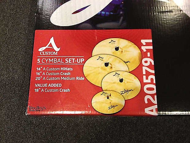 Zildjian A20579-11 A Custom Series 5 pc. Cymbal Set 20", 16", 14" pr., FREE 18" Brilliant