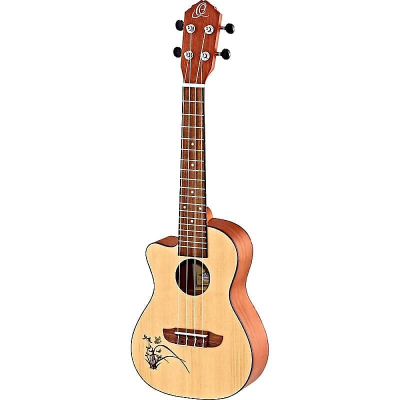 Ortega Guitars RU5CE-L Bonfire Series Concert Left-Handed Ukulele w/ Laser Engraved Butterfly