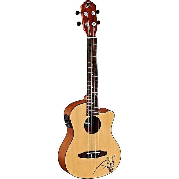 Ortega Guitars RU5CE-TE Bonfire Series Tenor Ukulele w/ Laser Engraved Butterfly