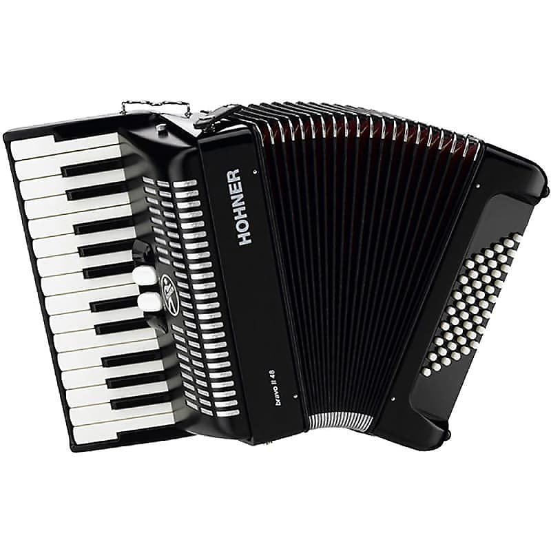 Hohner BR48WH Bravo II 48 Accordion in Jet Black Finish w/ White Bellows