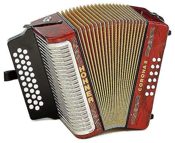 Hohner 3500FR Corona II F, Bb, Eb Accordion w/ Gigbag & Strap in Red Finish