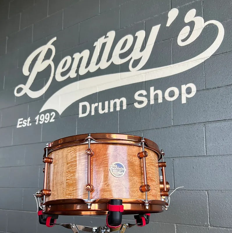 Doc Sweeney "Amber Waves" 7x14" Figured Maple Snare Drum in a Hand Rubbed Oil Finish w/ Copper Hardware